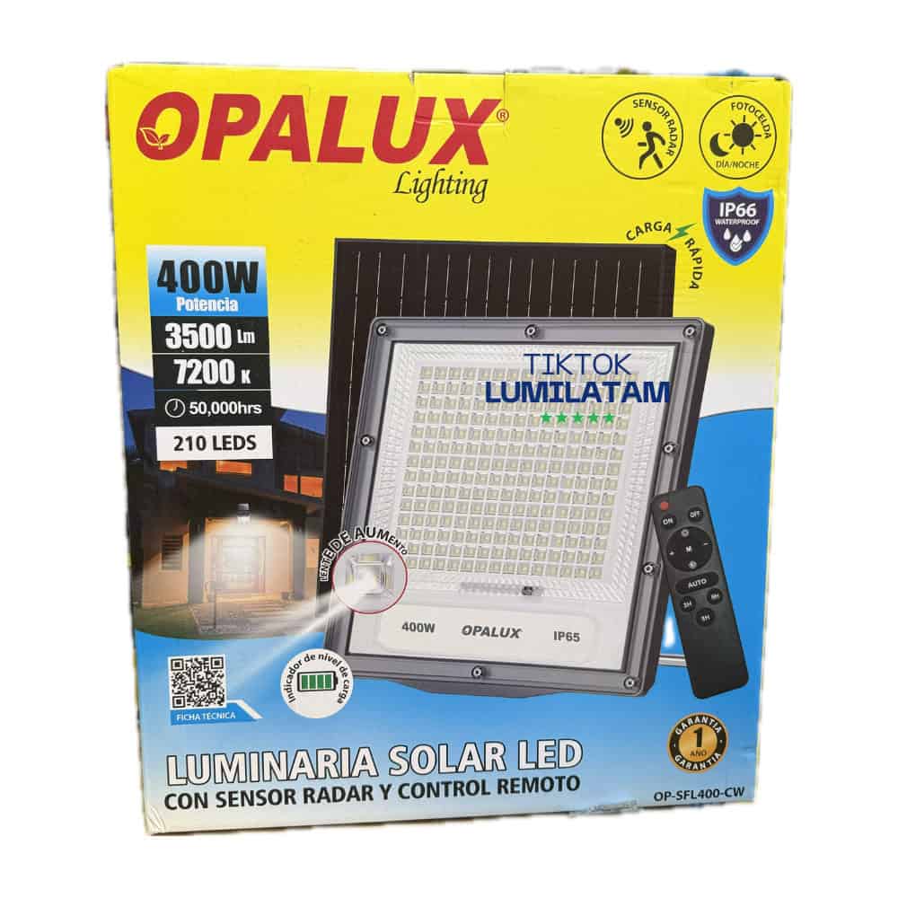 REFLECTOR SOLAR 400W OPALUX 2 Reflector solar Opalux de 400W ofrece 3500 lúmenes de luz brillante con 210 LEDs