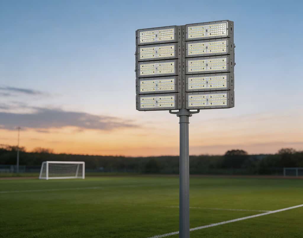 Guía técnica sobre la tecnología LED. Infografía técnica que muestra los diferentes **tipos de alumbrado público** LED y solar para calles urbanas.