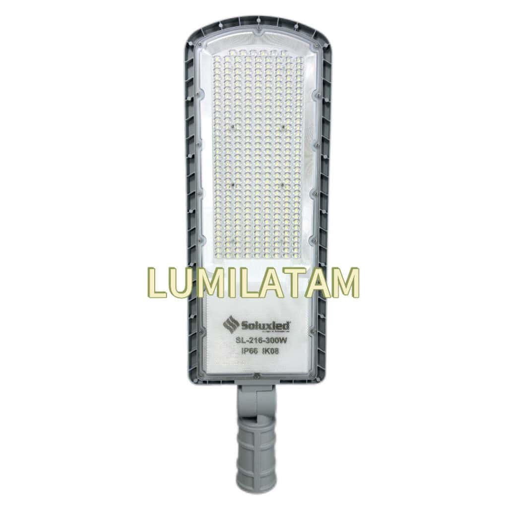 Luminaria LED de alumbrado público Soluxled 300W de LUMILATAM, alta potencia, IP66, IK08, resistente al agua y golpes