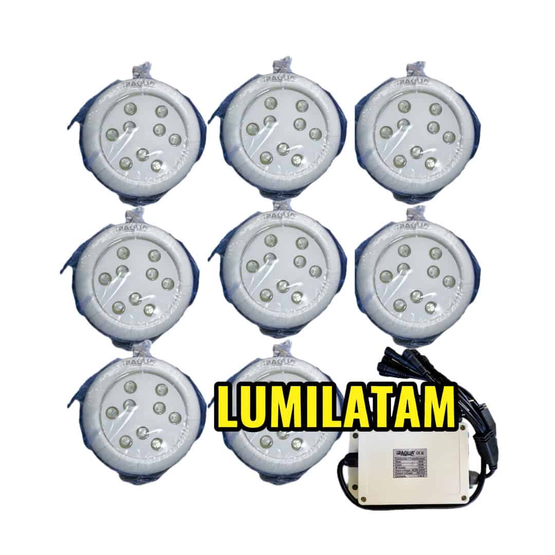 LUMINARIA PISCINA ACUATICA 48W RGB IP68 1 Foco LED subacuático RGB 6W para piscina, mini luminaria acuática con control remoto y fuente de poder, potencia escalable hasta 48W