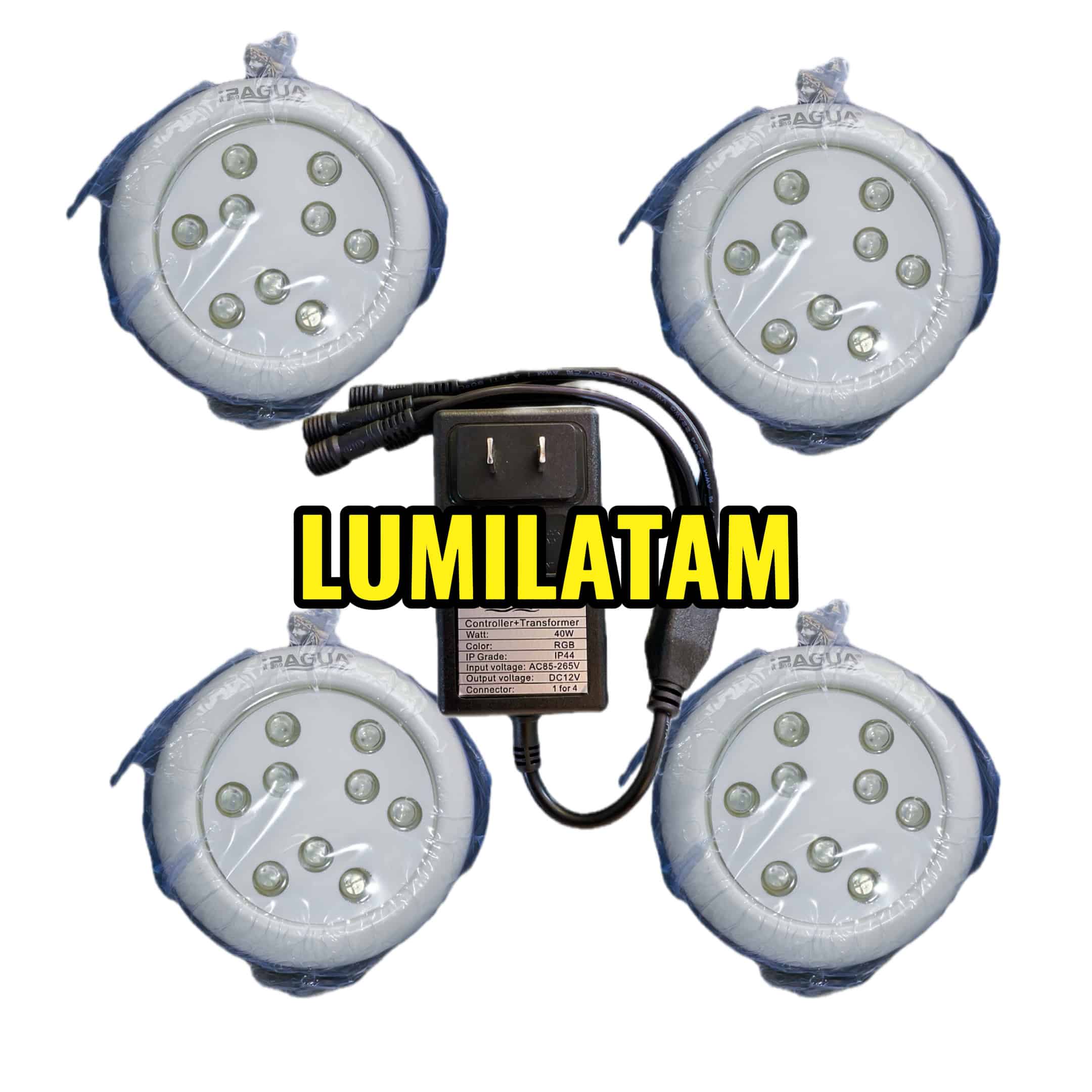 LUMINARIA PISCINA ACUATICA 24W RGB IP68 1 Foco LED subacuático RGB 6W para piscina, mini luminaria acuática con control remoto y fuente de poder, potencia escalable hasta 40W