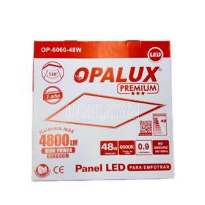 Panel LED OPALUX Premium 48W 60x60 cm para empotrar, 4800 lúmenes, luz blanca 8000K, iluminación LED profesional para oficinas y comercios – LumiLatam