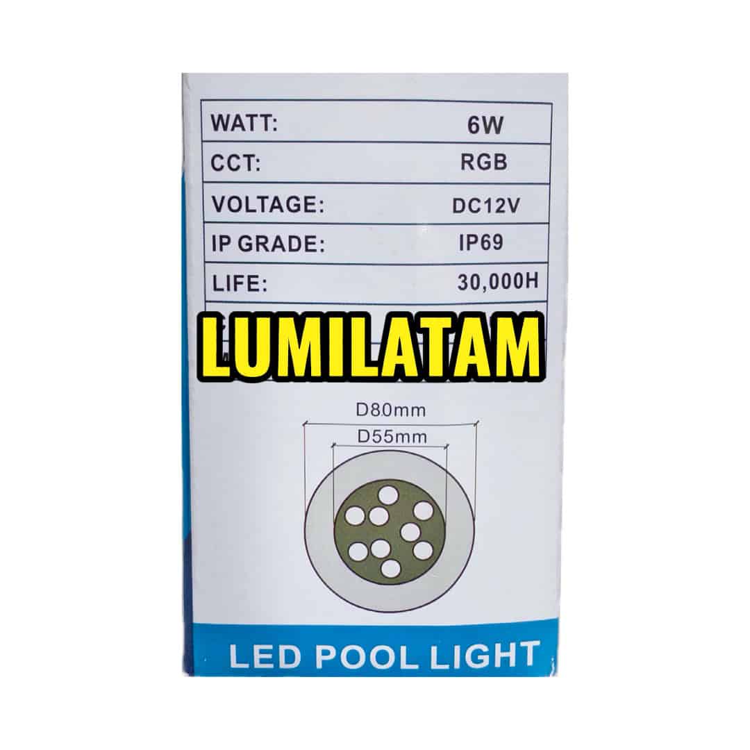 LUMINARIA PISCINA ACUATICA 12W RGB IP68 3 Mini luminaria LED acuática RGB 6W ampliable hasta 48W, foco subacuático multicolor con detalles tecnicos – LumiLatam