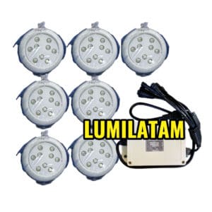 Foco LED subacuático RGB 6W para piscina, mini luminaria acuática con control remoto y fuente de poder, potencia escalable hasta 50W